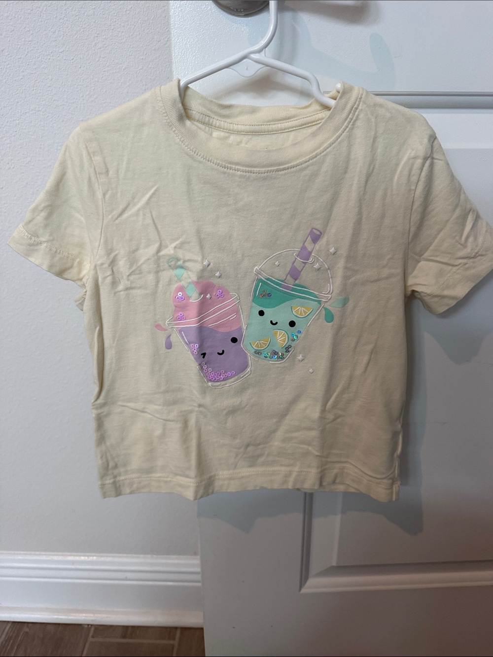 Cream Kids Graphic T-Shirt with Cute Drink Characters